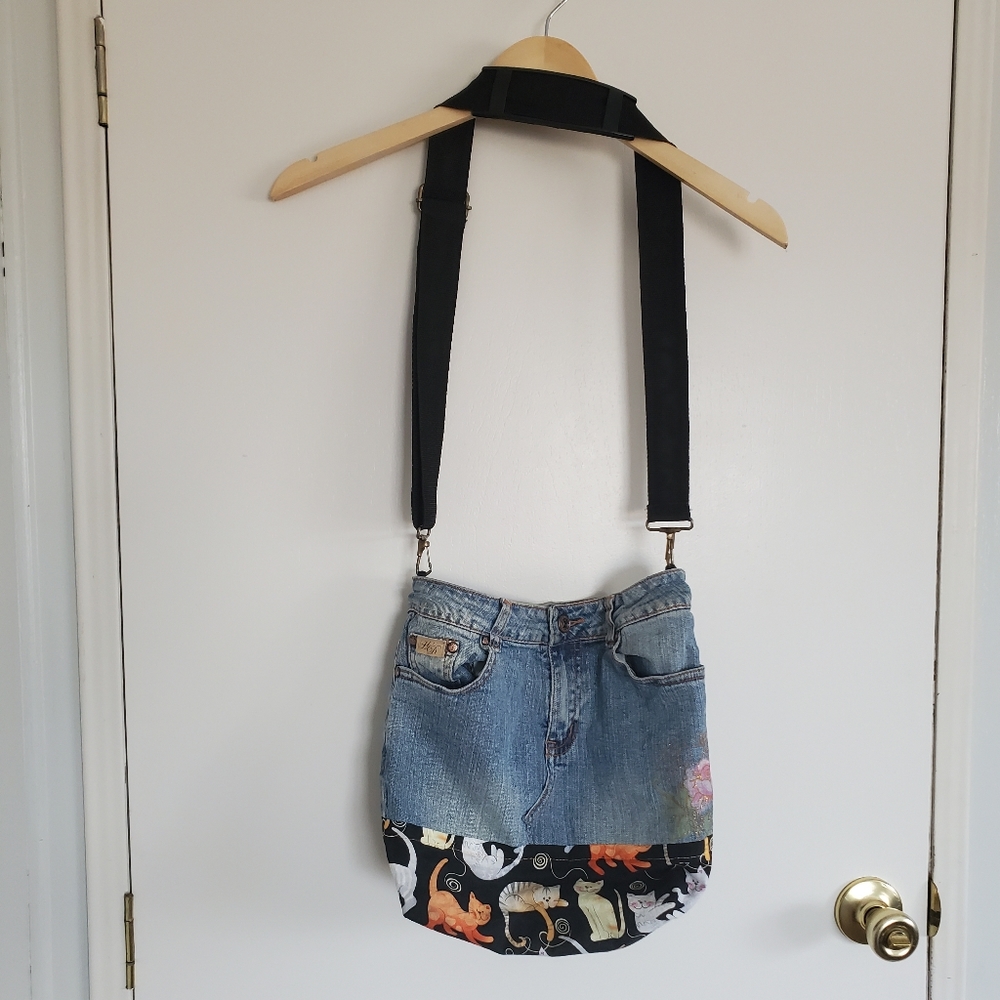 Denim Crossbody Denim Bag Hand Made Cats And Jeans